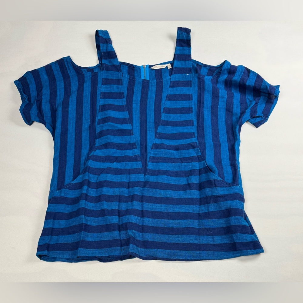 Soft Surroundings Blue Striped Cold Shoulder Tunic Blouse Women’s PXL